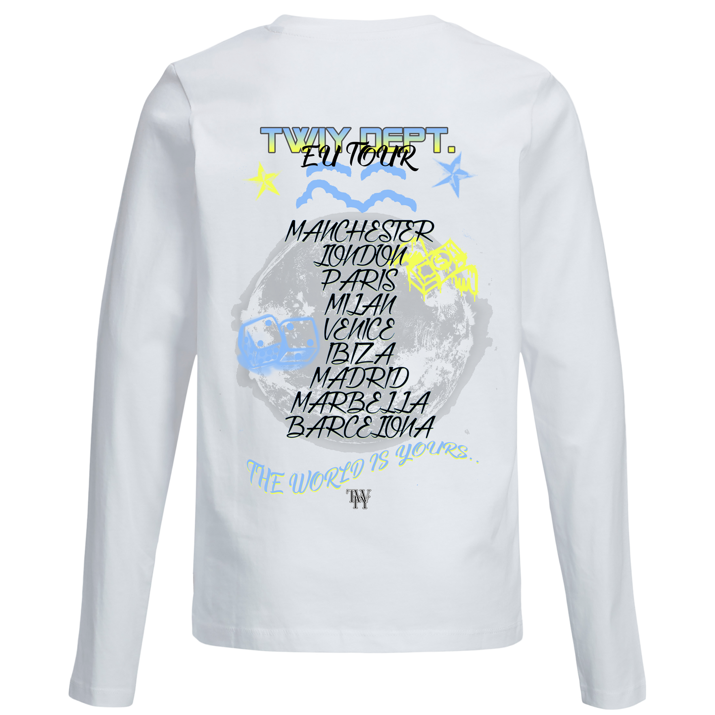 TWIY DEPT. WHITE BLUE/YELLOW EU TOUR TEE